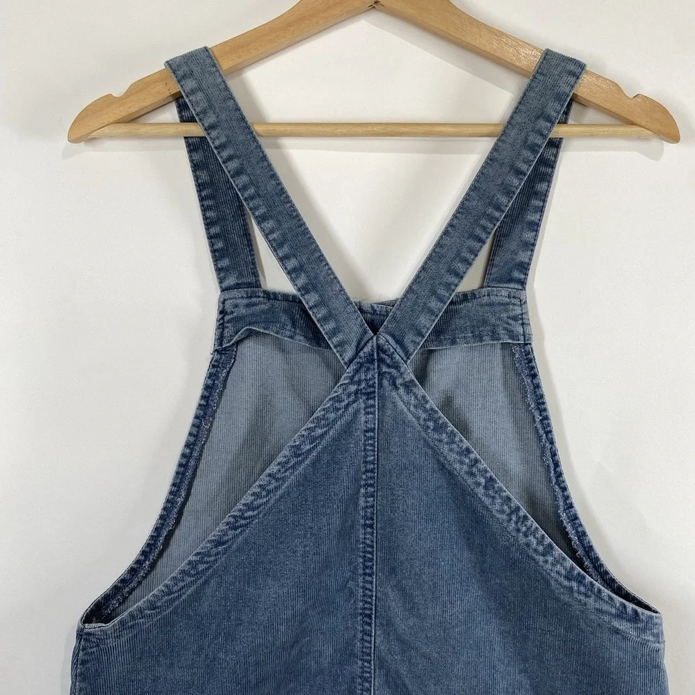 American Eagle Womens Corduroy Skirt Overalls Size M Blue Button Front Pockets